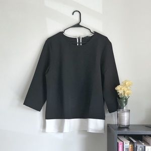 <Ann Taylor> black and white 3/4 sleeve blouse